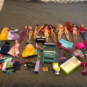 Lot of 10 Barbie Dolls and Miscellaneous Clothes and Pieces AS IS Pls Read Post